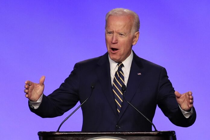 In this April 5, 2019, file photo, former Vice President Joe Biden speaks at the International Brotherhood of Electrical Workers construction and maintenance conference in Washington. (AP Photo/Manuel Balce Ceneta, File)