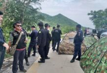 Police Raid UFO Sighting Hotspot For Suspected Forest Encroachment Police and Forestry officials at Khao Kala in Nakhon Sawan on Aug. 16, 2019.