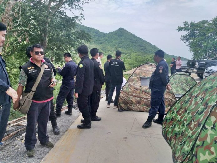 Police and Forestry officials at Khao Kala in Nakhon Sawan on Aug. 16, 2019.