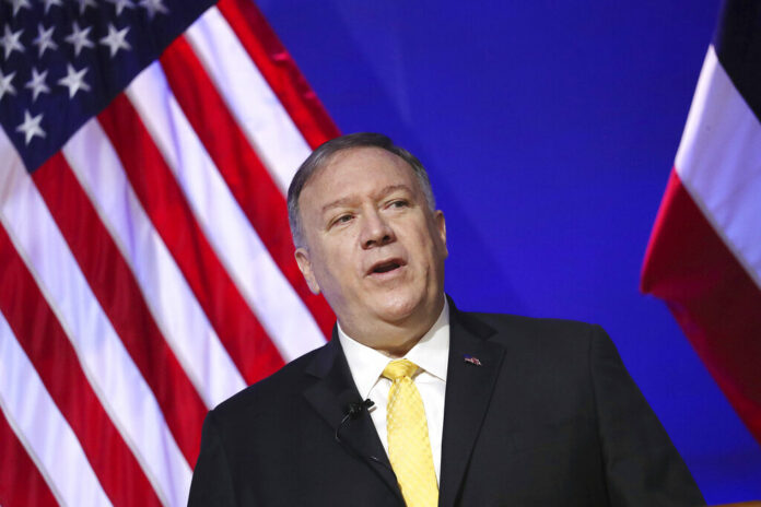 U.S. Secretary of State Mike Pompeo delivers a speech at Siam Society in Bangkok, Thailand Friday, Aug. 2, 2019 on the sidelines of the Association of Southeast Asian Nations (ASEAN) ministerial meetings. Photo: Jonathan Ernst / Pool Photo via AP