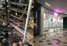 LIVE BLOG: Series of Bombs, Suspected Arson Rage Through Bangkok Damage caused the suspected arson at Miniso store inside Siam Square One, left. The store being closed on August 2, right.