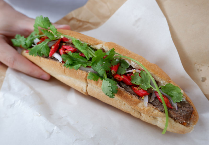Grilled Beef Banh Mi (159 baht). 