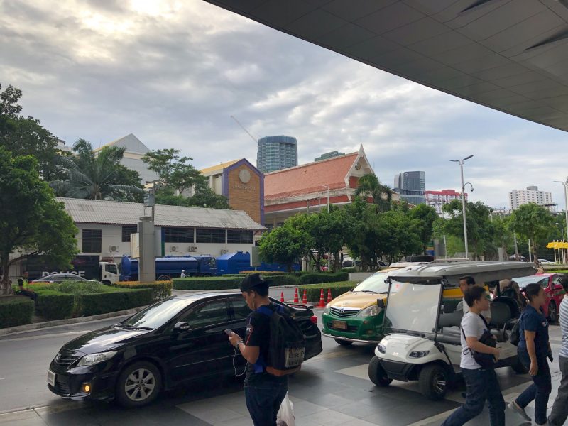 Police trucks and anti-riot vehicles in front of Centara Grand at CentralWorld at around 5pm.