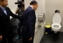 MPs Dump on Parliament’s Lack of Ass-Blasters in Toilets In this Photoshopped collage, Lower House Speaker Chuan Leekpai inspecting a toilet inside the new Parliament building on Aug. 15.