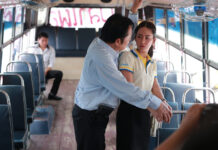 1 in 5 Thais Have Experienced Sexual Harassment, Survey Says Enactment of sexual harassment on a public bus. Photo: Matichon