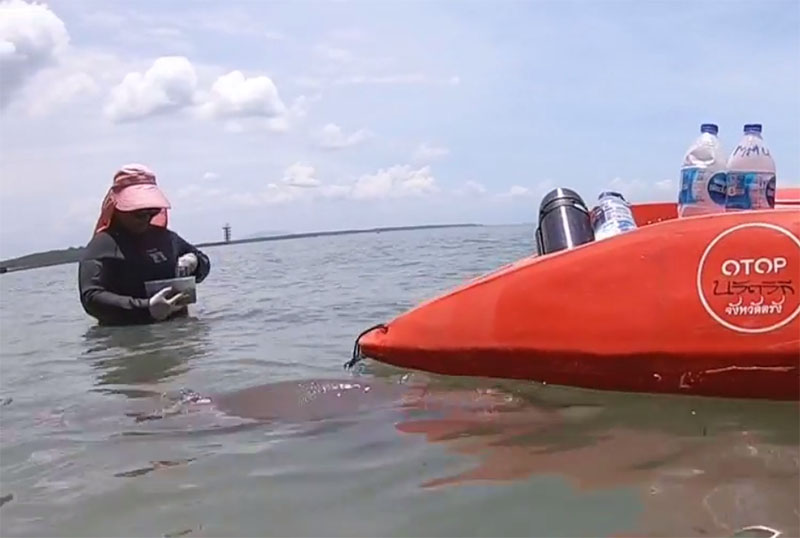 Marium floats next to a canoe on Aug. 13, 2019.