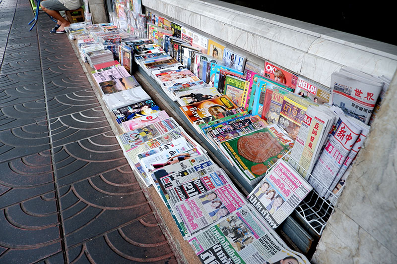 Porngam Sae-ngui’s newspaper and magazine stand. 