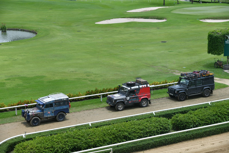 The three Land Rovers in the Last Overland expedition.