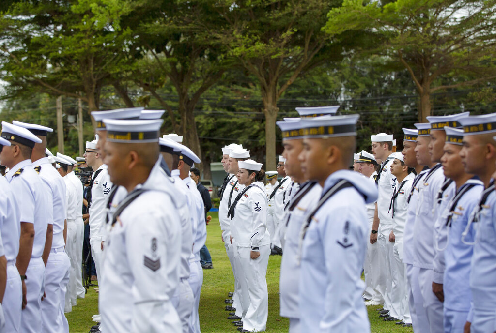 Officers of the U.S. Navy and maritime forces of Association of Southeast Asian Nations (ASEAN) participate in the inauguration ceremony of ASEAN-U.S. Maritime Exercise in Sattahip, Thailand, Monday, Sep. 2, 2019. Photo: Gemunu Amarasinghe / AP