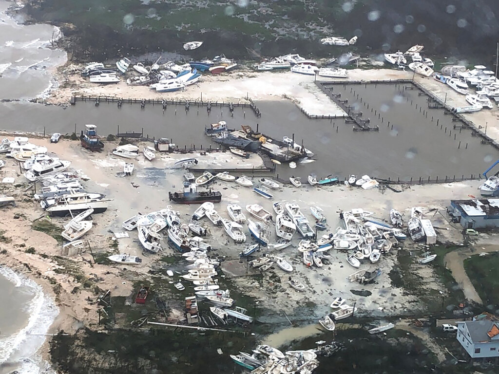 In this Monday, Sept. 2, 2019 photo released by the U.S. Coast Guard Station Clearwater, boats litter the area around marina in the Bahamas after they were tossed around by Hurricane Dorian. The storm pounded away at the islands in a watery onslaught that devastated thousands of homes, trapped people in attics and chased others from one shelter to another. At least five deaths were reported. Photo: U.S. Coast Guard Station Clearwater via AP