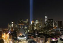 US to Commemorate 9/11 as Its Aftermath Extends and Evolves The Tribute in Light rises above the lower Manhattan skyline, Tuesday, Sept. 10, 2019 in New York. Wednesday marks the 18th anniversary of the terror attacks against the United States of Sept. 11, 2001. Photo: Mark Lennihan / AP