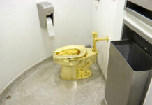 Solid Gold Toilet Stolen From Winston Churchill’s Birthplace FILE - This Sept. 16, 2016 file image made from a video shows the 18-karat toilet, titled "America," by Maurizio Cattelan in the restroom of the Solomon R. Guggenheim Museum in New York. Thieves have stolen the solid gold toilet worth up to 1 million pounds from Blenheim Palace, the birthplace of Winston Churchill. The toilet, the work of Italian conceptual artist Maurizio Cattelan, had been installed only two days earlier at Blenheim Palace, west of London, after previously being on show at the Guggenheim Museum in New York. Photo: AP File