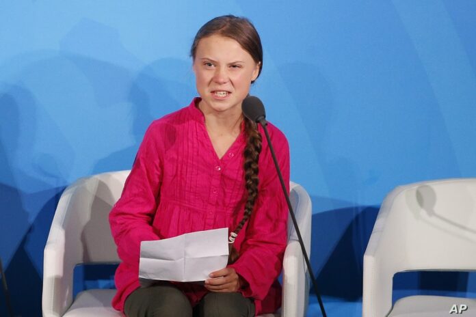 Environmental activist Greta Thunberg, of Sweden, addresses the Climate Action Summit in the United Nations General Assembly, at U.N. headquarters, Sept. 23, 2019. Image: Associated Press