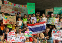 100+ Youth Ditch School For Climate Strike Youth strikers holding placards in front of the Ministry of Natural Resources and Environment on Sept. 20.