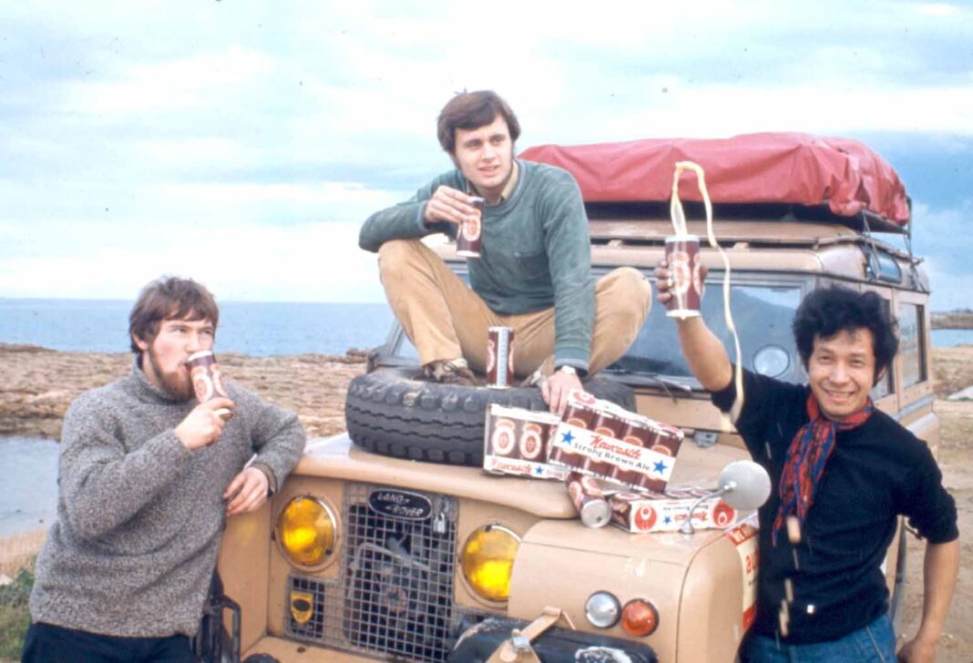 Simon Richard, George Emsden, and Anussorn Thavisin take a beer break in Italy during their 1970s overland trip from the UK to Bangkok. Photo: David Shaw / Courtesy Simon Richard, George Emsden, and Anussorn Thavisin take a beer break in Italy during their 1970s overland trip from the UK to Bangkok. Photo: David Shaw / Courtesy
