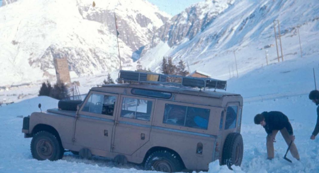 The Land Rover in a snow bank in Switzerland. Photo: David Shaw / Courtesy