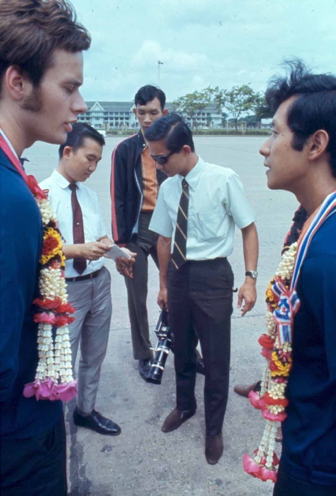 The group after arriving in Bangkok in 1970. Photo: David Shaw / Courtesy