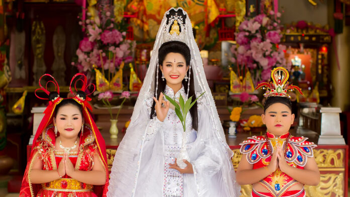 Naruemard Chuenkamon, the winner of this year's goddess Guanyin reincarnation contest, on Sept. 13. Photo: Paknam Pho Chinese New Year / Facebook