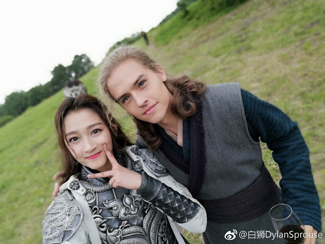 Guan Xiaotong, who will play Turandot, and Dylan Sprouse on the set a Chinese film adaptation of the Puccini opera in June 2018. Photo: Weibo