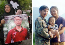Opinion: Thailand’s Burnt Drum Killings, Then and Now Left: Activists, including Angkhana Neelapaijit, mark the 11th anniversary of the abduction of human rights lawyer Somchai Neelapaijit in 2015 in Bangkok. Right: Porlajee “Billy” Rakchongcharoen poses with his wife and child. Photo: Courtesy of his family