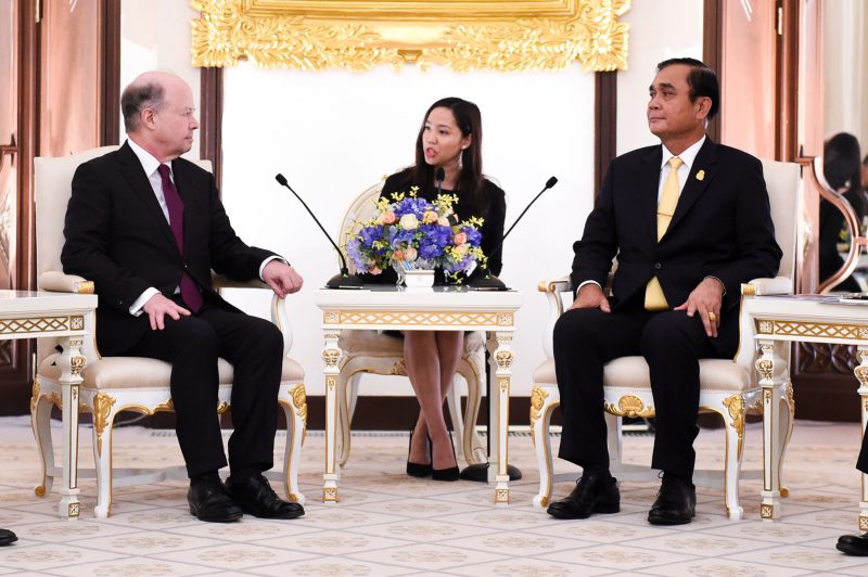 French ambassador to Thailand Jacques Lapouge meets Prime Minister Prayuth Chan-ocha at Government House in Bangkok on March 4, 2019.