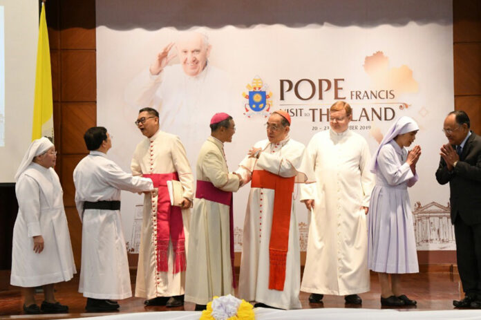 Catholic officials announce Pope Francis' visit to Thailand in November on Sept. 13, 2019 at St. Louis Hospital in Bangkok. Catholic officials announce Pope Francis' visit to Thailand in November on Sept. 13, 2019 at St. Louis Hospital in Bangkok.
