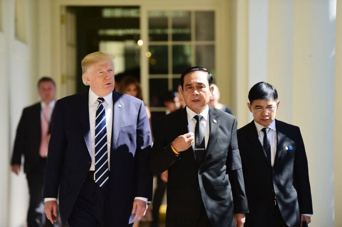 A file photo of US President Donald Trump with Prime Minister Prayuth Chan-ocha at the White House.