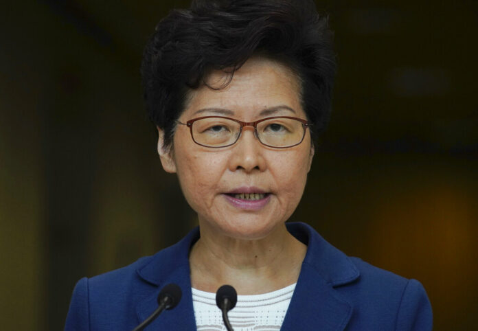Hong Kong Chief Executive Carrie Lam speaks during a press conference in Hong Kong, Tuesday, Oct. 8, 2019. Photo: Vincent Yu / AP