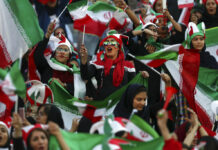 Iran Women Attend Fifa Soccer Game for First Time in Decades Iranian women cheer during a soccer match between their national team and Cambodia in the 2022 World Cup qualifier at the Azadi (Freedom) Stadium in Tehran, Iran, Thursday, Oct. 10, 2019. Photo: Vahid Salemi / AP