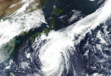 Typhoon Advancing Toward Tokyo Area on Holiday Weekend This Oct. 10, 2019, satellite photo taken by NASA-NOAA's Suomi NPP satellite shows typhoon Hagibis approaching Japan, center left. Japan’s weather agency is warning a powerful typhoon may bring torrential rains to central Japan over the weekend. Photo: NASA Worldview, Earth Observing System Data and Information System (EOSDIS) via AP