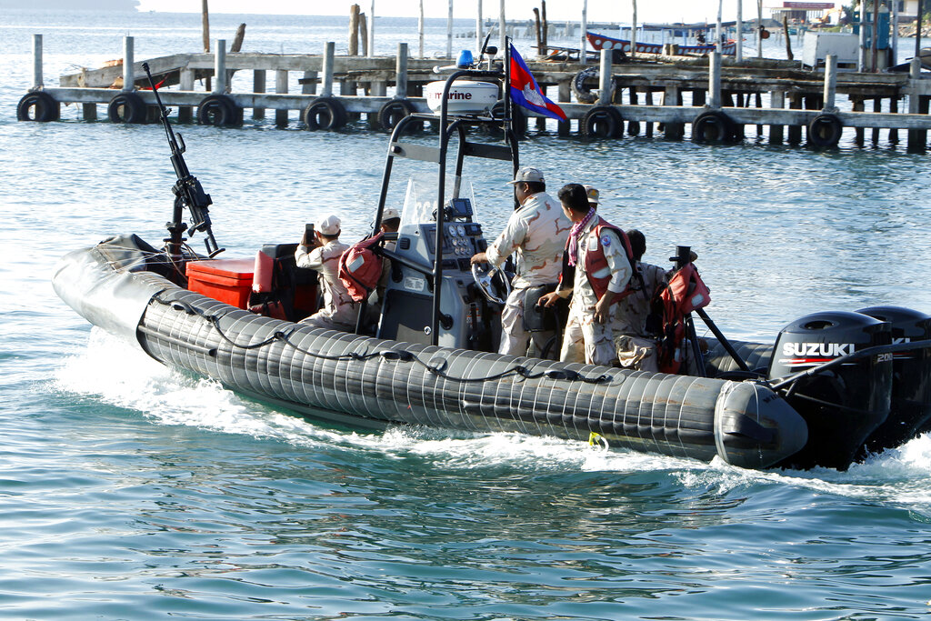 A navy patrol boat heads out to continue the search for missing British backpacker Amelia Bambridge on Koh Rong island off southwestern Cambodia, Wednesday, Oct. 30, 2019. Family members of missing British backpacker Amelia Bambridge, right, shake hands with provincial police officers on a pier on Koh Rong island off southwestern Cambodia, Wednesday, Oct. 30, 2019. British national Phil Bambridge, center, the father of missing backpacker Amelia Bambridge, sits with his family during a meeting with the governor of Koh Rong City Noun Bunthol, unseen, after a day of searching off Koh Rong island in southwestern Cambodia, Wednesday, Oct. 30, 2019. Photo: Heng Sinith / AP