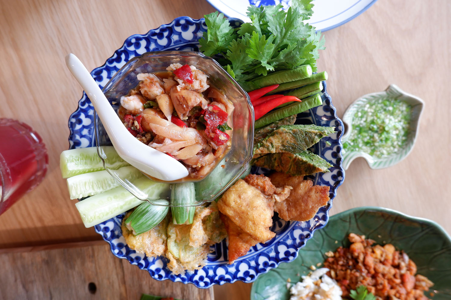 Salak and Shrimp Chili Dip with Deep Fried Nue-Aon Fish (340 baht).
