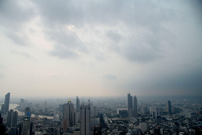 A view of cloudy skies over Bangkok from King Power MahaNakhon tower on Oct. 1, 2019.