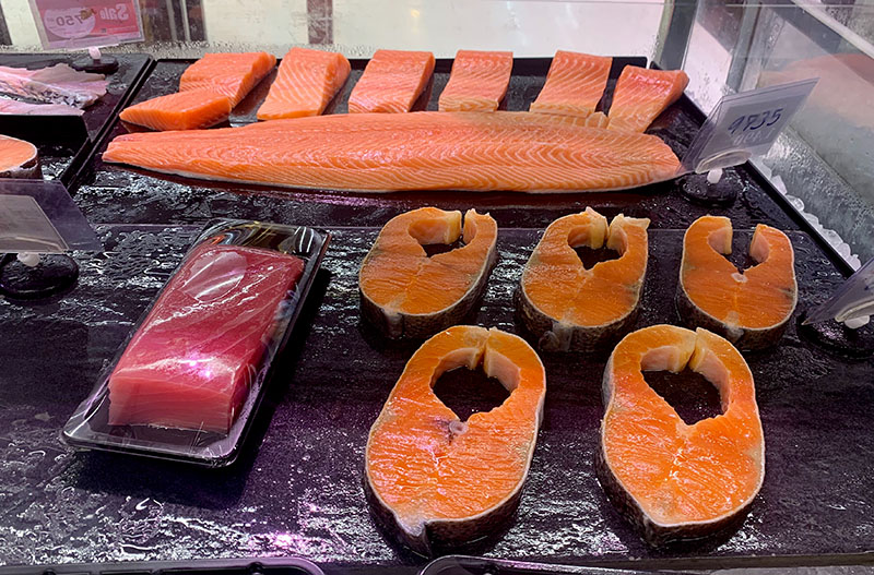 Norwegian salmon for sale at a Thai supermarket.