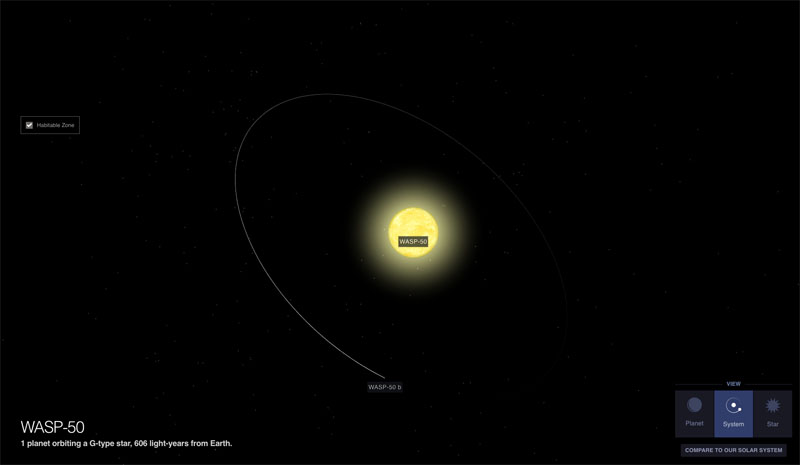 A visualization of WASP-50 star and WASP-50 b orbiting it. Image: NASA