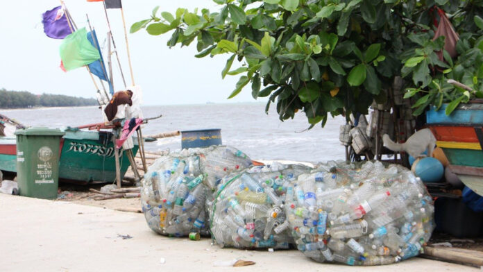 A file photo of plastic rubbish collected from a beach in Chumphon province.