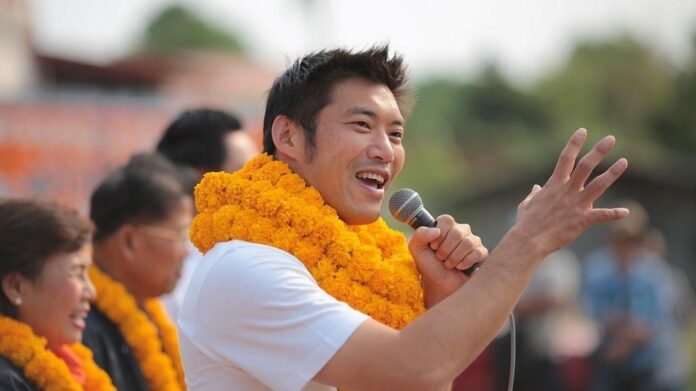 A file photo of Future Forward Party leader Thanathorn Juangroongruangkit campaigning in March 2019.
