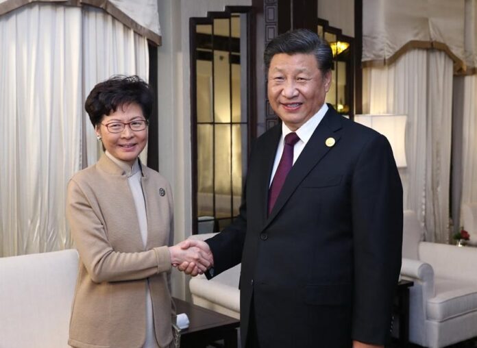 Chinese President Xi Jinping meets with Chief Executive of Hong Kong Special Administrative Region (HKSAR) Carrie Lam, who is here for the second China International Import Expo (CIIE), in Shanghai, east China, Nov. 4, 2019. (Xinhua/Ju Peng)