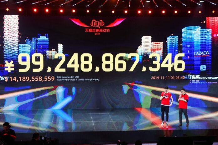 Alibaba tracks the net worth of 11.11 sales on Nov. 11, 2019 in Hangzhou, China. Alibaba tracks the net worth of 11.11 sales on Nov. 11, 2019 in Hangzhou, China.