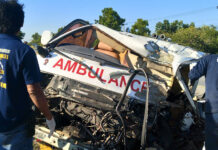 Police Say Ambulance Driver Dozes Off, Killing Patient Wrecked ambulance after the accident on Nov. 25, 2019.