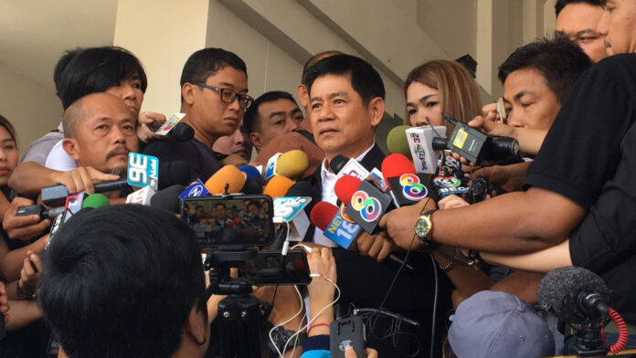 Chaiwat Limlikhit-aksorn speaking to the media after his release on Nov. 12, 2019.