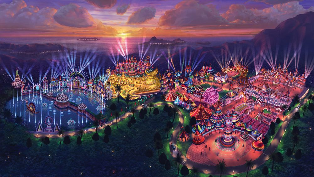 An artist's rendition of Carnival Magic theme park.