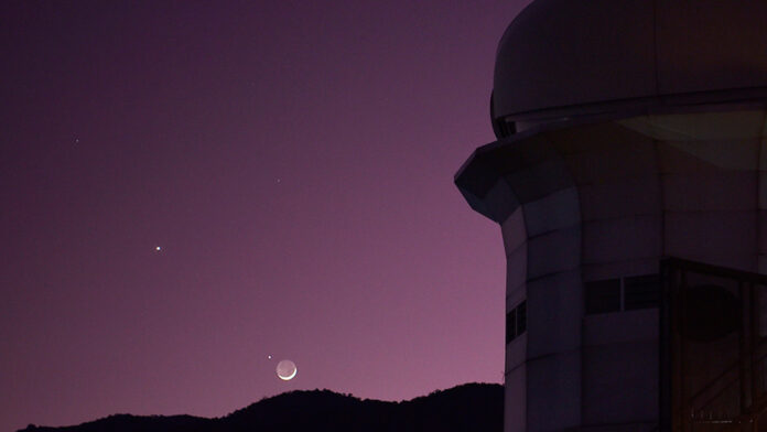 Jupiter aligned with the moon above Princess Sirindhorn Astropark in Chiang Mai on Nov. 28, 2019. Photo: National Astronomical Research Institute of Thailand Jupiter aligned with the moon above Princess Sirindhorn Astropark in Chiang Mai on Nov. 28, 2019. Photo: National Astronomical Research Institute of Thailand