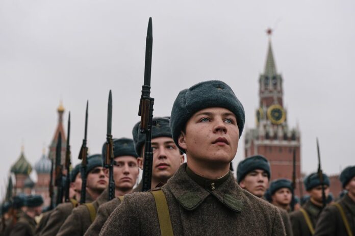 Russian soldiers in World War II-era uniforms participate in a parade on the Red Square in Moscow, Russia, Nov. 7, 2019, to mark the 78th anniversary of the legendary military parade in 1941. (Xinhua/Evgeny Sinitsyn)