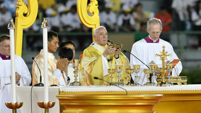 Pope Francis during the public mass at the National Stadium on Nov. 21, 2019.