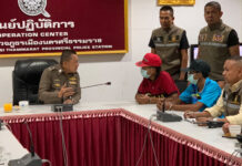 2 Men Accused of Killing Girl, 14, After a Brawl With Her Father Anusak Daengdet, 27, and Watchara Wannamas, 26, at a presser on Nov. 11, 2019.