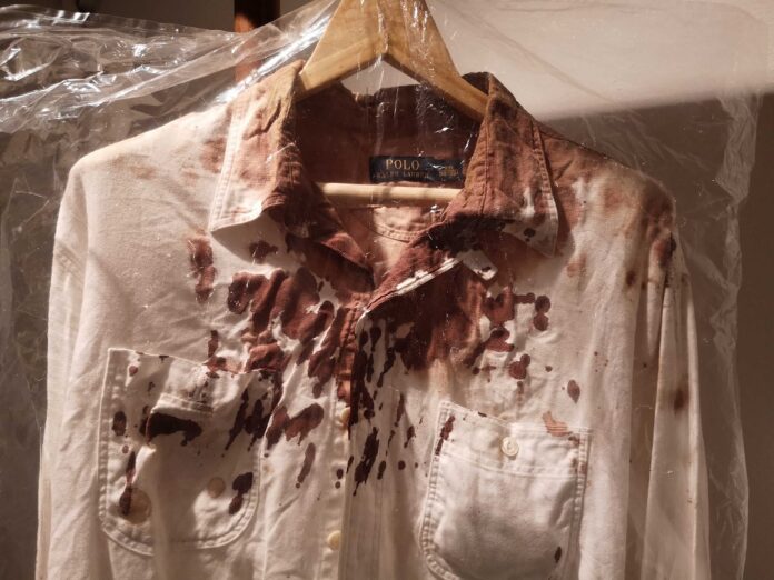 The shirt worn by pro-democracy activist Sirawith Seritiwat when he was attacked by unidentified assailants on June 28, 2019.