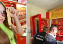 Scammer ‘Mae Manee’ Built Fake Gold Store to Fool Victims, Police Say Left: A photo of Mae Manee in her “gold shop.” Right: Police raid Mae Manee’s fake gold shop Oct.31, 2019. Photo: Thailand Most Wanted / Facebook