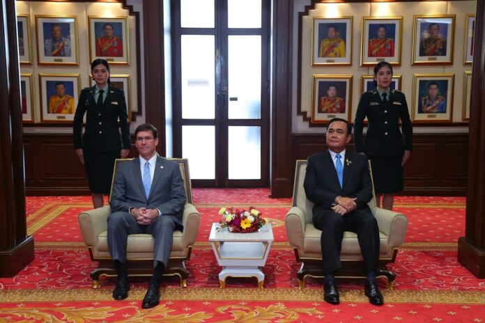 PM Prayuth Chan-ocha meets US Secretary of Defence Mark Esper on Nov. 17, 2019, in Bangkok.