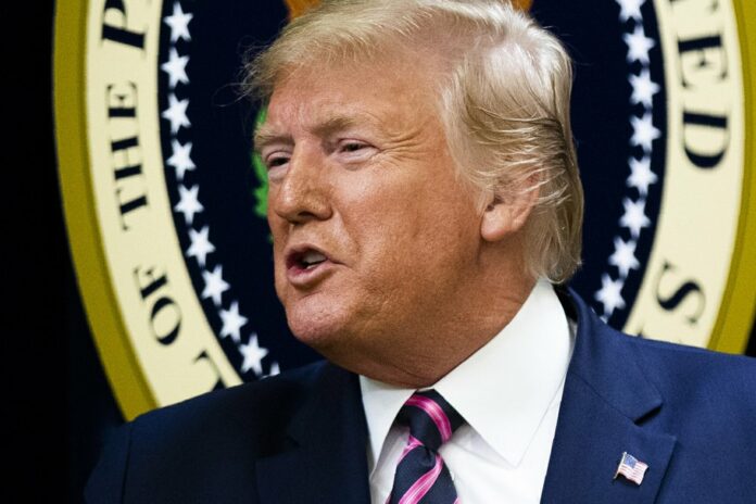 President Donald Trump speaks at the Eisenhower Executive Office Building on the White House complex in Washington, Thursday, Dec. 19, 2019, in Washington. (AP Photo/Manuel Balce Ceneta)